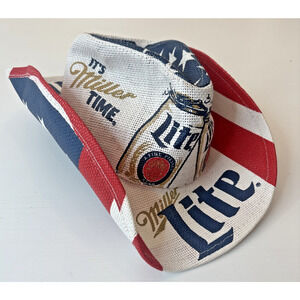 Miller Lite Cowboy Hat It's Miller Time Straw American Flag Beer Promo Rare